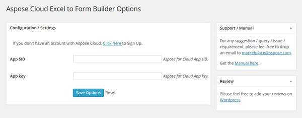 Aspose Cloud Excel to Form Builder