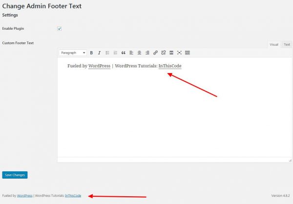 Change Custom Admin Footer Text