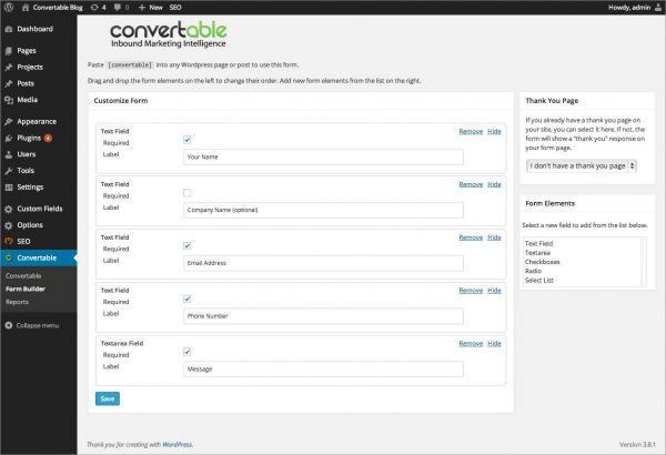 Convertable Contact Form Builder Analytics and Lead Management Dashboard