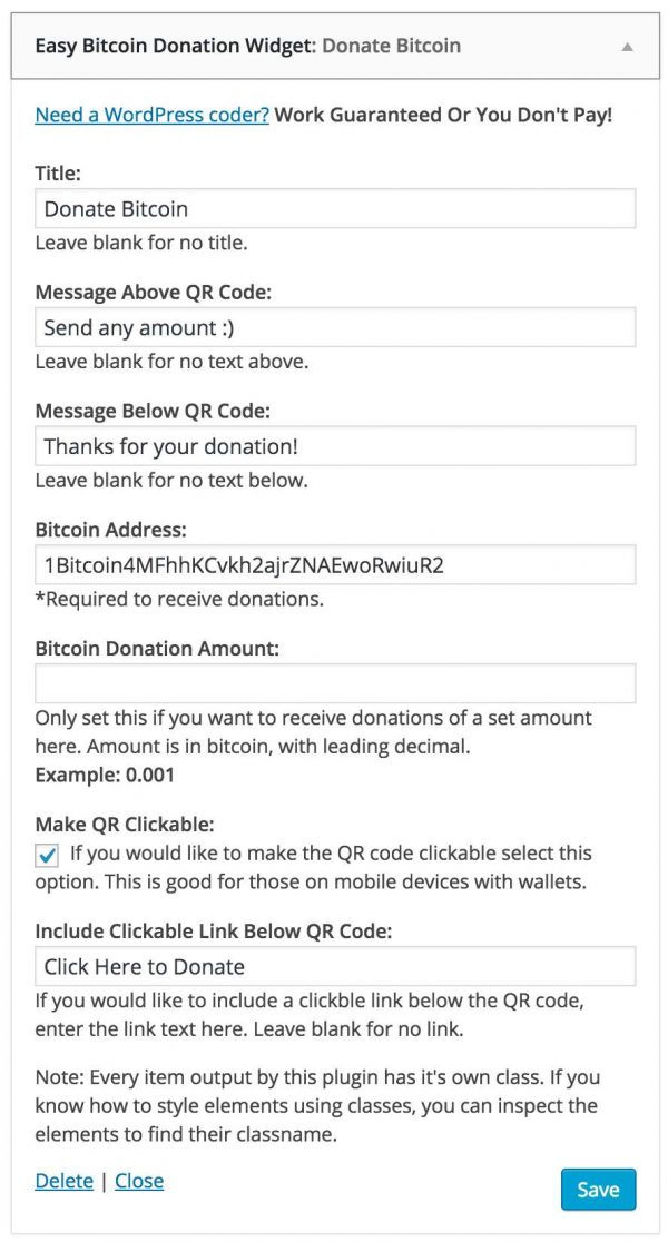 Easy Bitcoin Donation Widget