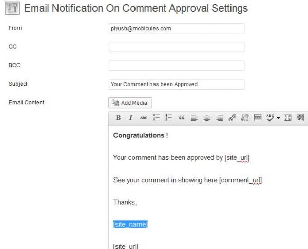 Email Notification On Comment Approval