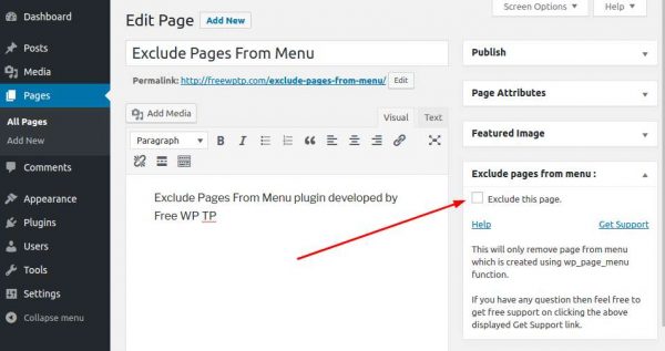 Exclude Pages From Menu