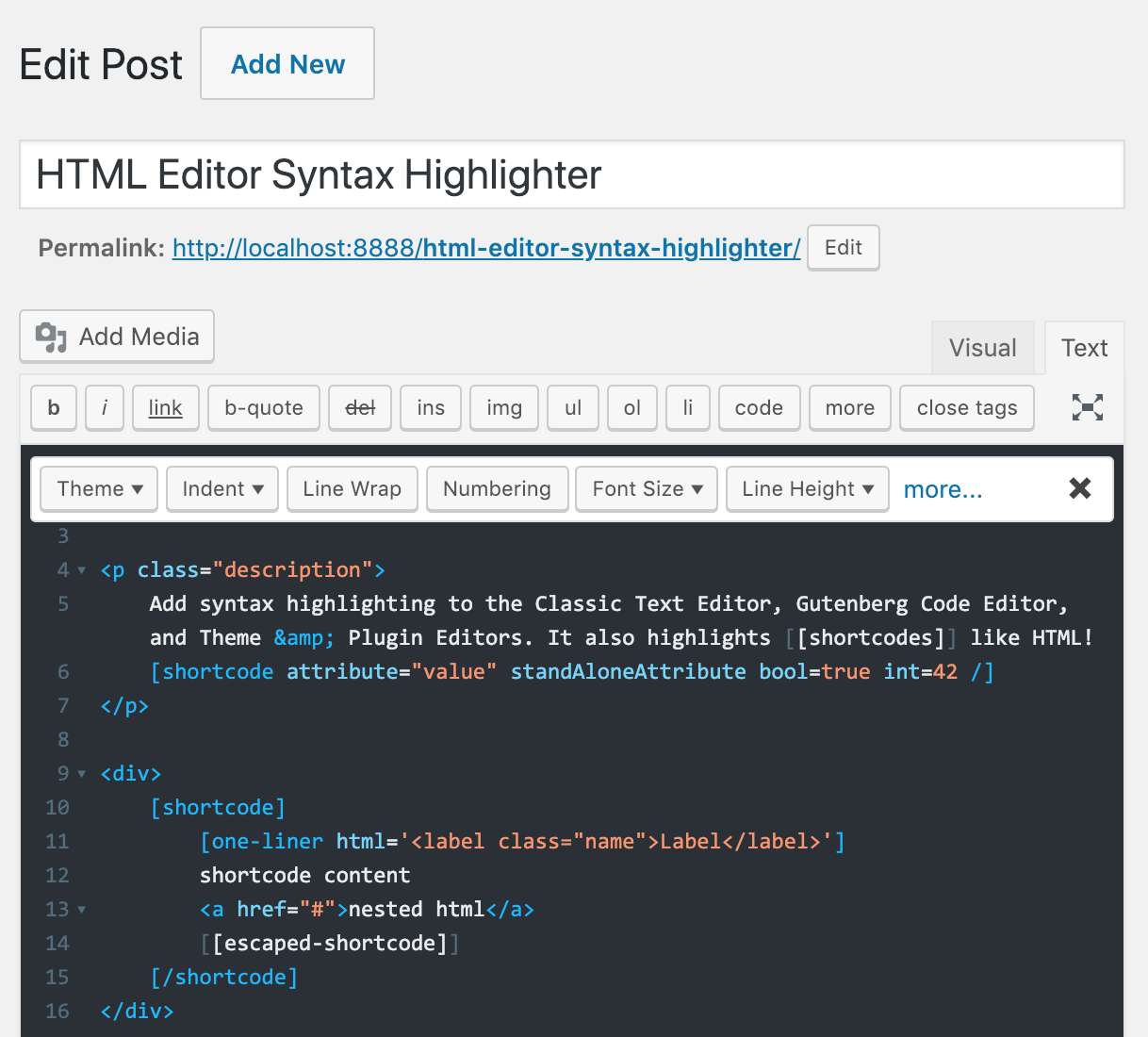 Html редактор. WORDPRESS подсветка синтаксиса. Shortcode картинки. Syntax highlighting.