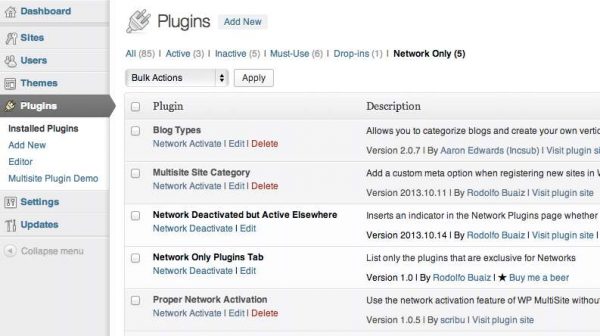 Network Only Plugins Tab