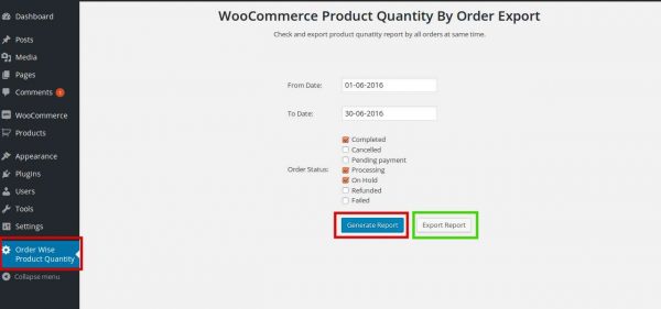 Product Quantity Report By Order for Woocommerce