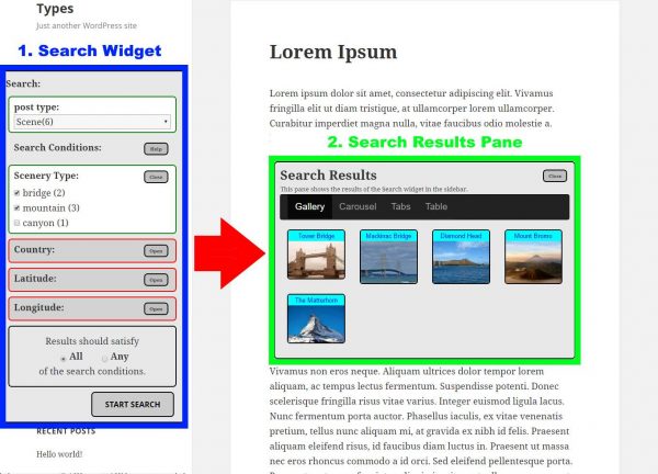 Search Widget and WP REST Server for Toolset Types