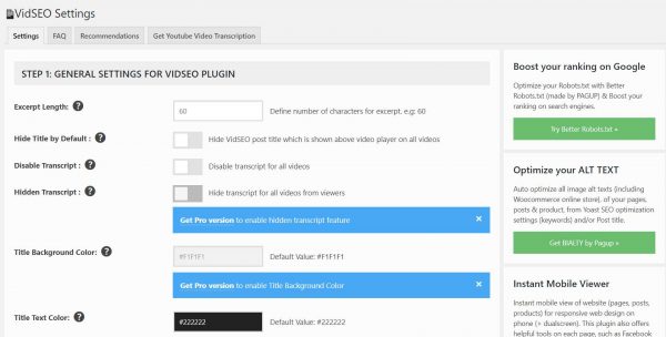 Vimeo) with video transcription for search engines