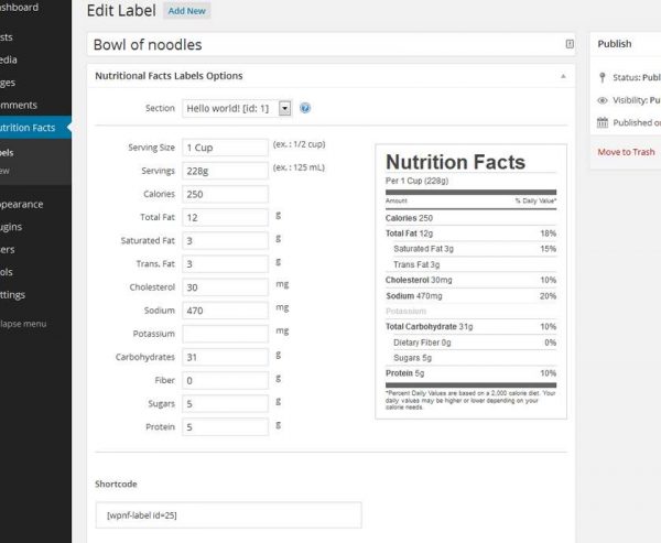 WP Nutrition Facts