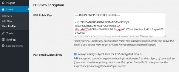 WP PGP Encrypted Emails