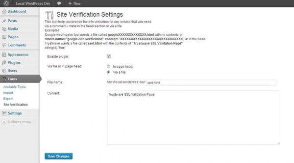 WP Site Verification tool