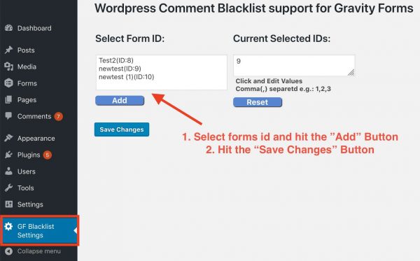 WPComment Blacklist support for Gravity Forms