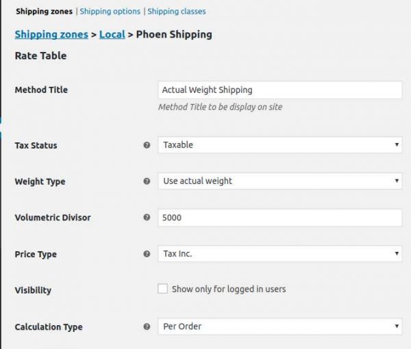 Woocommerce Product Shipping Table Rates