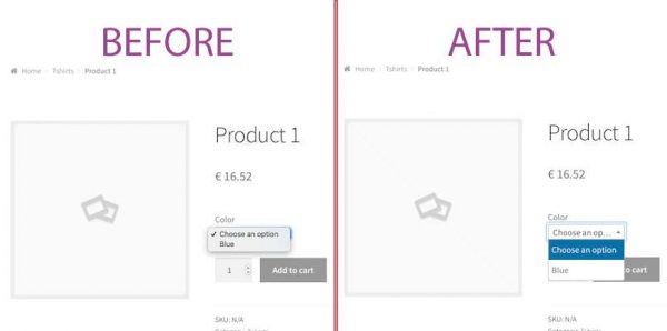 WooCommerce variations Select2